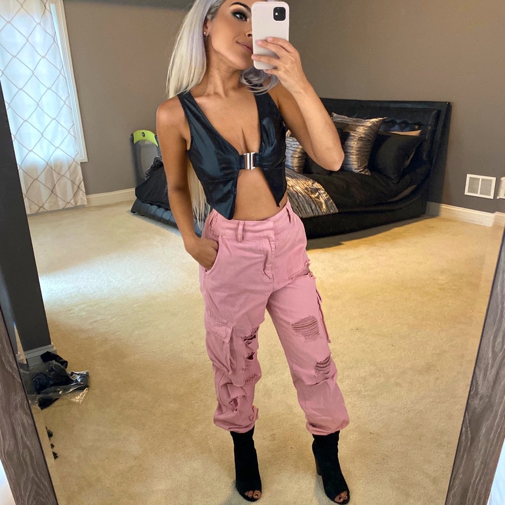 Pink Ripped Cargo Pants